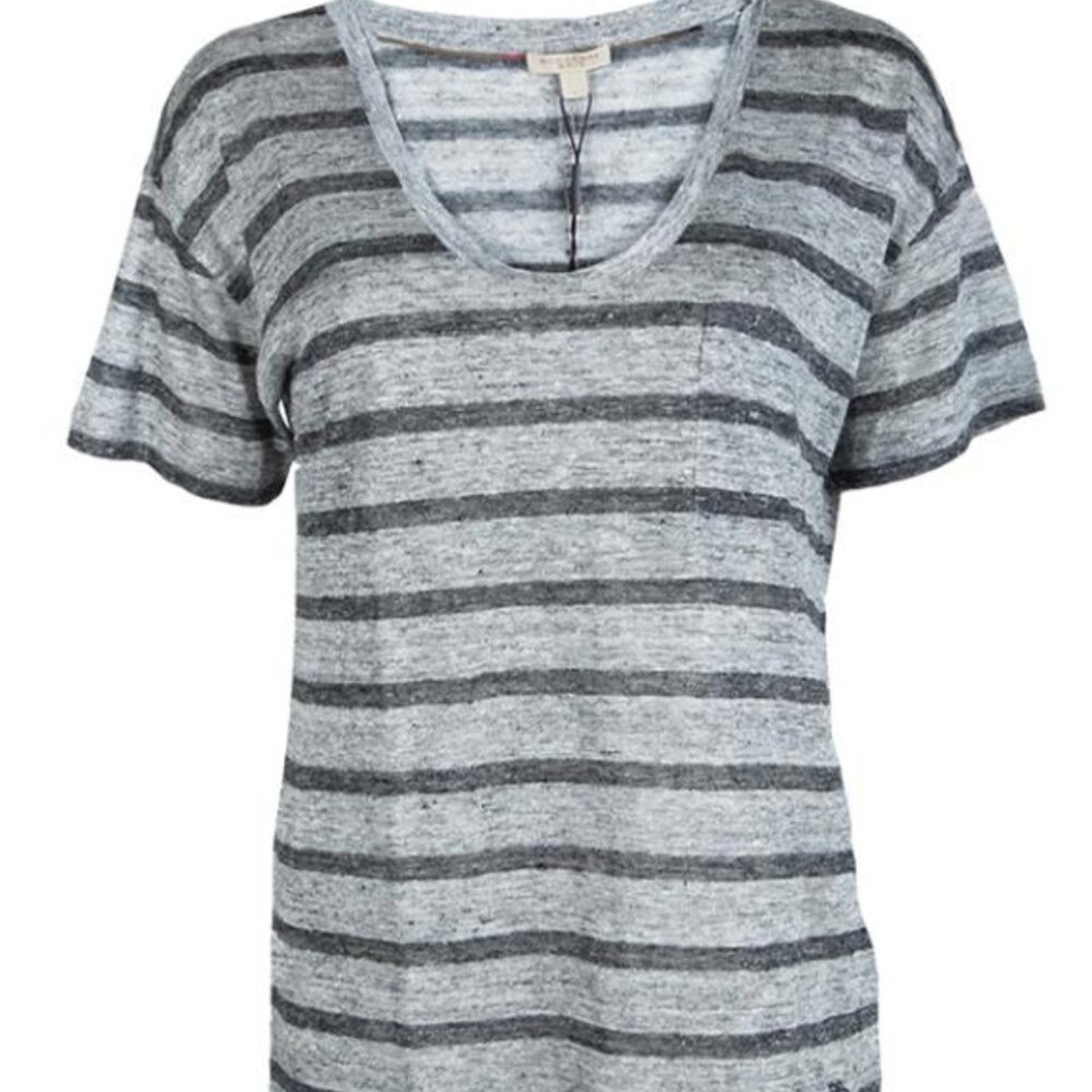 Burberry Brit Gray Striped Linen Short Sleeve Tee Size Large